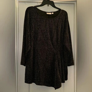 Belle Kim Gravel Metallic Long Sleeve Blouse